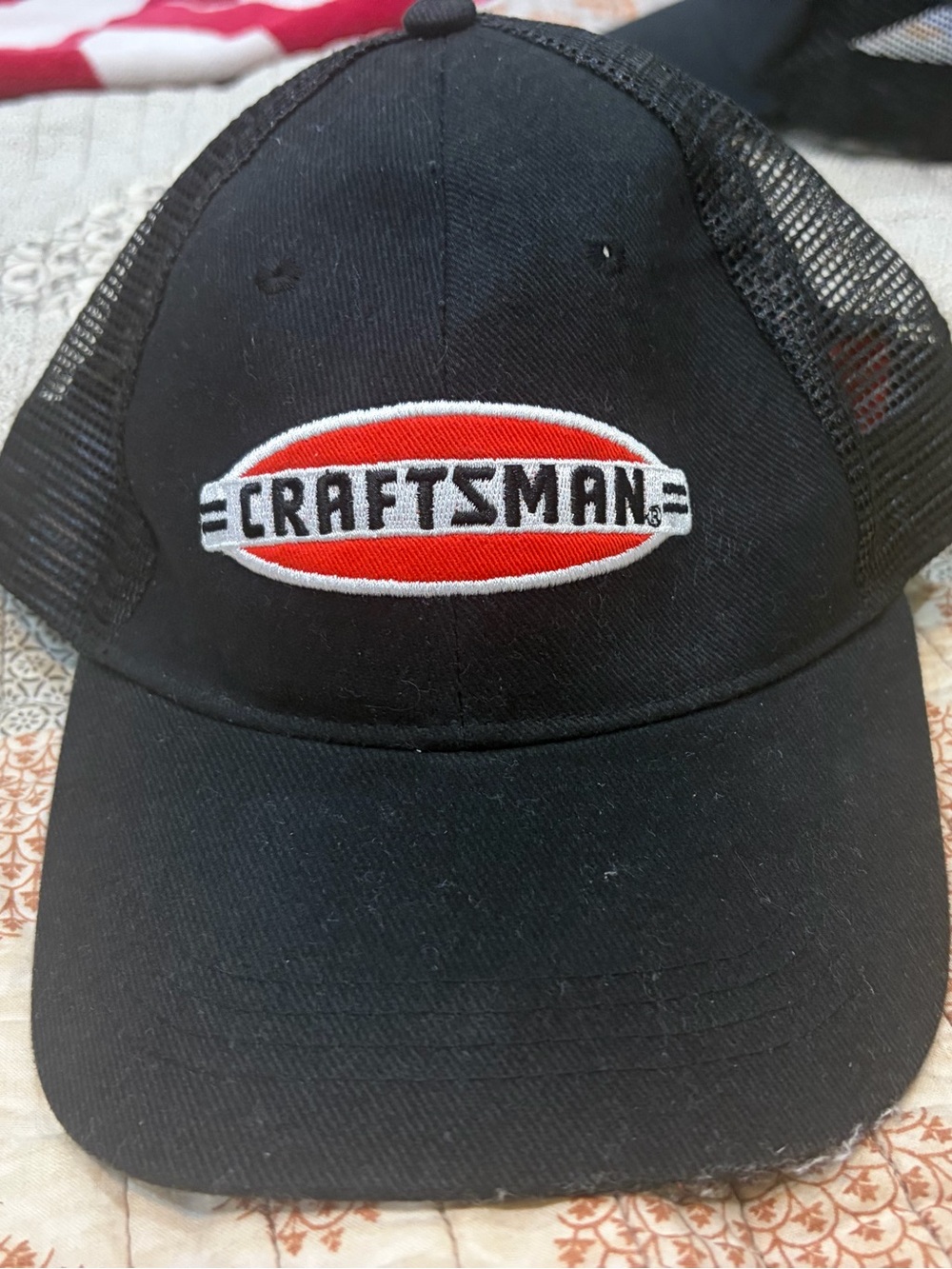 Craftsman Black Trucker Hat with Red Logo Patch